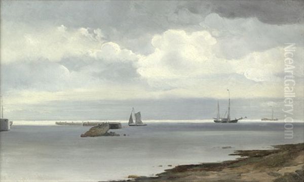 Segelschiffe Vor Einer Kuste Oil Painting by Holger Henrik Herholdt Drachmann