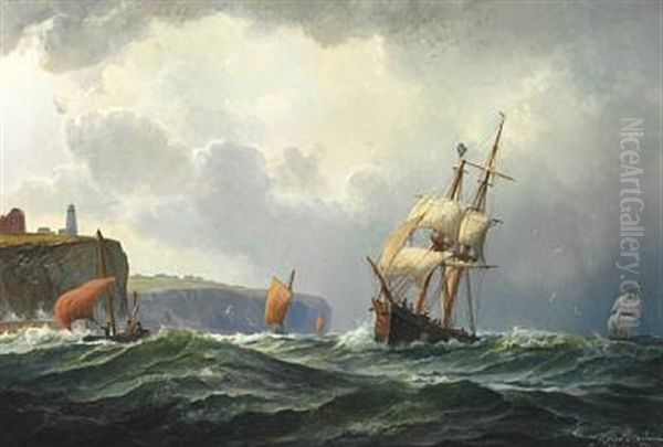 Seascape With Sailing Ships Off The British Coast by Holger Henrik Herholdt Drachmann