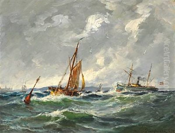 Seascape With A Fresh Breeze Off Kronborg Oil Painting by Holger Henrik Herholdt Drachmann