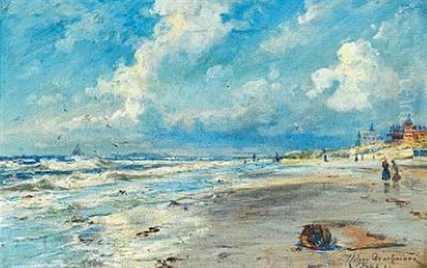 Coastal Scene From Fano With Seaside Hotels In The Background Oil Painting by Holger Henrik Herholdt Drachmann