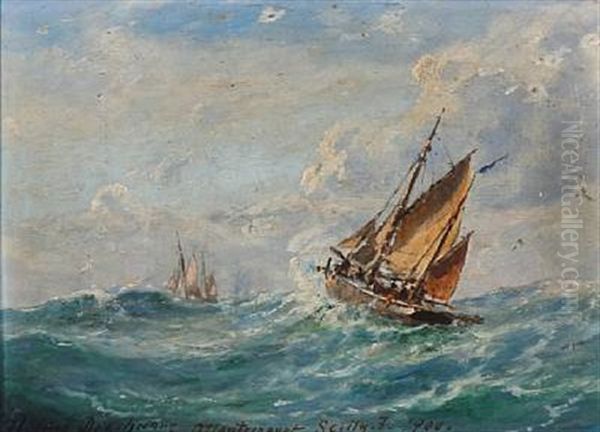 Seascape With Sailing Ships In High Waves Oil Painting by Holger Henrik Herholdt Drachmann