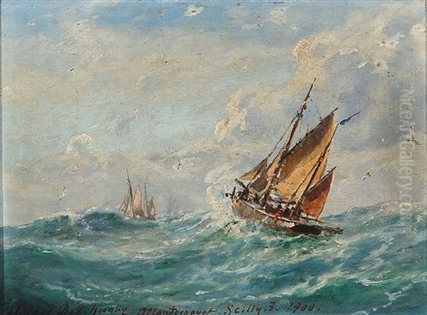 Seascape With Sailing Ships In High Waves by Holger Henrik Herholdt Drachmann