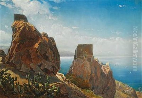 Udsigt Fra Scaletta Over Faro Di Messina Til Calabrien Oil Painting by Holger Henrik Herholdt Drachmann