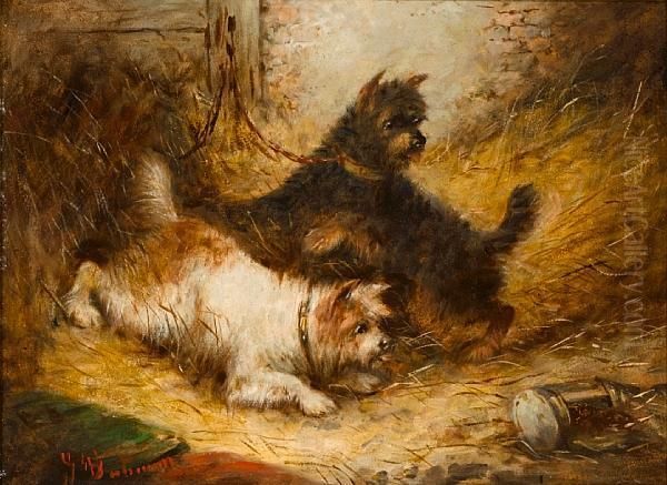 Terriers And Spaniels: Two Oil Painting by George Armfield