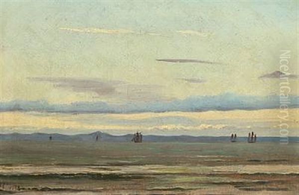 Skibe Ud For Svenske Kysten? Oil Painting by Holger Henrik Herholdt Drachmann