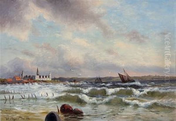 Sailing Boats Along The Coast Of Kronborg Oil Painting by Holger Henrik Herholdt Drachmann