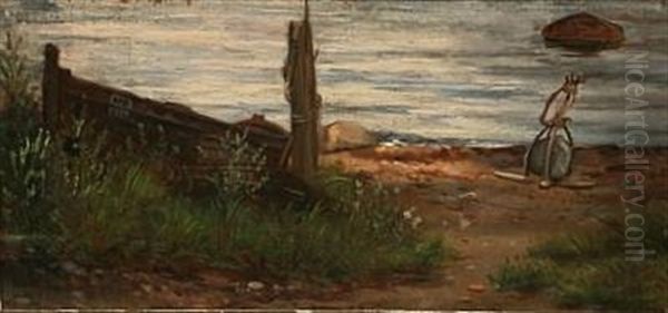 A Rowing Boat On The Beach Oil Painting by Holger Henrik Herholdt Drachmann