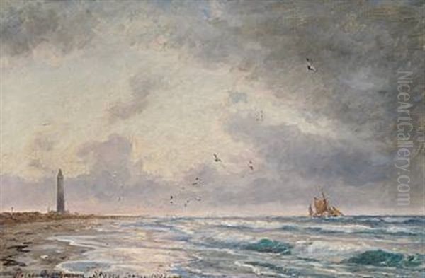 Parti Fra Skagen Med Udsigt Til Det Gra Fyr Oil Painting by Holger Henrik Herholdt Drachmann