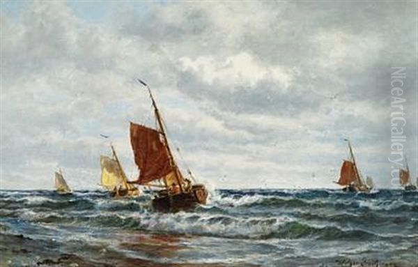 Fishing Boats Off The Dutch Coast Oil Painting by Holger Henrik Herholdt Drachmann