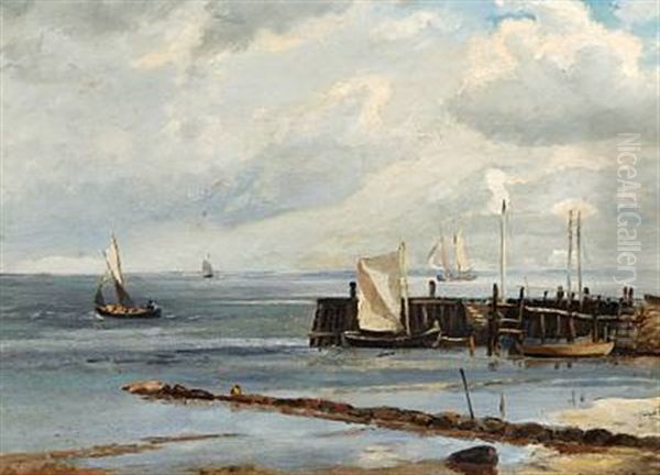 Near Rorvig Harbour Oil Painting by Holger Henrik Herholdt Drachmann