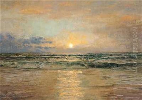 Solnedgang Over Skagen Strand Oil Painting by Holger Henrik Herholdt Drachmann