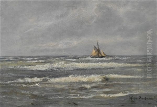 Segelboot Auf See, In Kustennahe Oil Painting by Holger Henrik Herholdt Drachmann