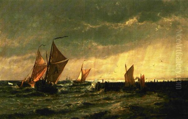 Fiskerbade Ud For Kysten Ved Vlissingen Oil Painting by Holger Henrik Herholdt Drachmann