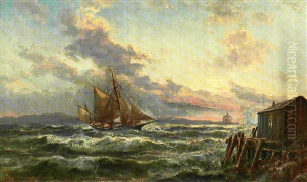 Skibe Ud For Kysten Ved Halifax Oil Painting by Holger Henrik Herholdt Drachmann