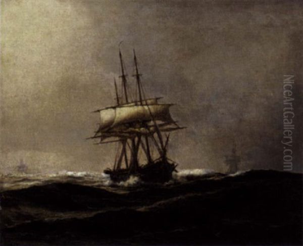 Sejlskibe Pa Havet Oil Painting by Holger Henrik Herholdt Drachmann