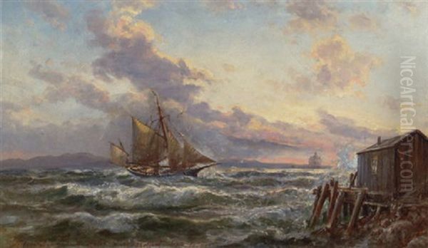 Skibe Ud For Kysten Ved Halifax, Nova Scotia Oil Painting by Holger Henrik Herholdt Drachmann