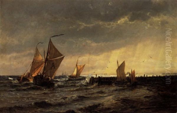 Fiskerbade Ud For Kysten Ved Vlissingen Oil Painting by Holger Henrik Herholdt Drachmann