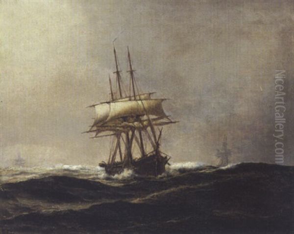 Sejlskibe Pa Havet Oil Painting by Holger Henrik Herholdt Drachmann