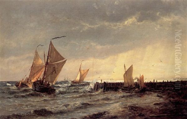 Fiskerbade Ud For Molen Oil Painting by Holger Henrik Herholdt Drachmann