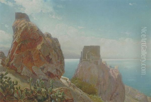 Udsigt Fra Scaletta Over Faro Di Messina Til Calabrien Oil Painting by Holger Henrik Herholdt Drachmann