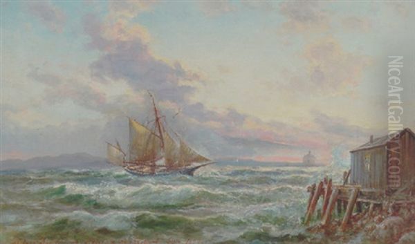 Skibe Ud For Kysten Ved Halifax Oil Painting by Holger Henrik Herholdt Drachmann