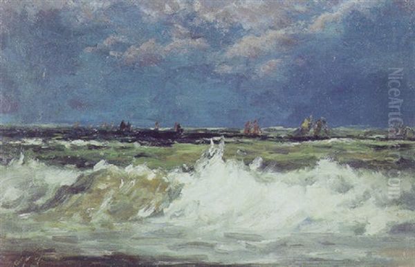 Bade Ud For Kysten, Skagen Oil Painting by Holger Henrik Herholdt Drachmann