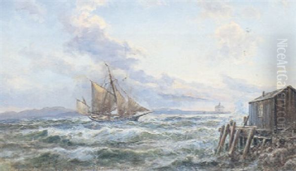 Marine Med Sejlskib Pa Vej Ind I Havnen Oil Painting by Holger Henrik Herholdt Drachmann