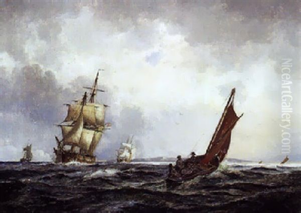 Marine Med Sejlskibe Udfor Kysten Oil Painting by Holger Henrik Herholdt Drachmann