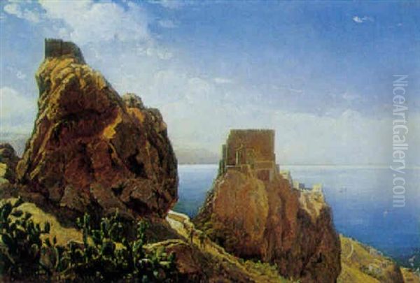 Udsigt Fra Scaletta Over Faro Di Messina Til Calabrien Oil Painting by Holger Henrik Herholdt Drachmann