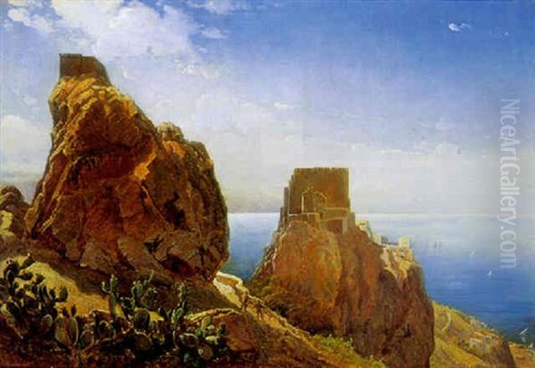 Udsigt Fra Scaletta Over Faro Di Messina Til Calabrien Oil Painting by Holger Henrik Herholdt Drachmann