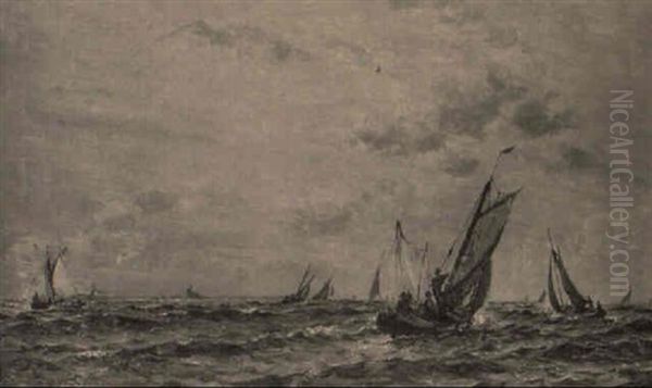 Marine Med Fiskerbade Oil Painting by Holger Henrik Herholdt Drachmann