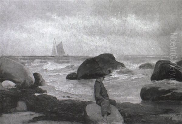 Lille Dreng I Strandkanten Oil Painting by Holger Henrik Herholdt Drachmann