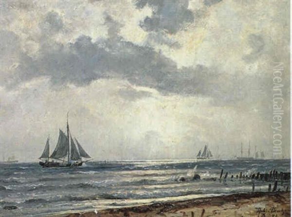 Sejlskibe Og Dampere Pa Havet, Uvejrsstemning by Holger Henrik Herholdt Drachmann