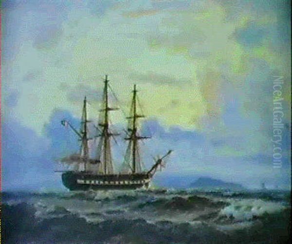 Marine Med 'fregatten Jylland' Oil Painting by Holger Henrik Herholdt Drachmann