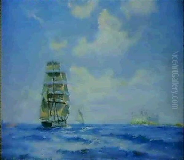 Marine Med Sejlskib Ud For Kronborg Oil Painting by Holger Henrik Herholdt Drachmann