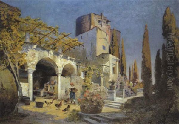 Hof In Parenzo (istrien), Porec Oil Painting by George Drah