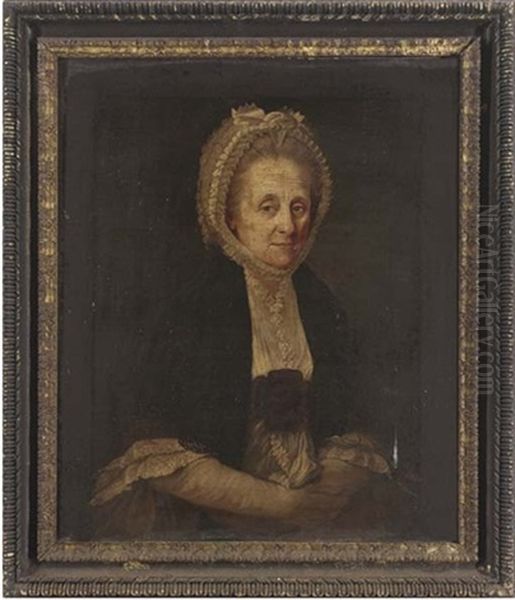 Portrait Of A Lady In A Black Shawl And White Lace Bonnet Oil Painting by Nathan Drake