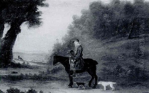 Study Of Arthur Wentworth, Earthstopper, Of Bulmer, On His Pony With Dogs In A Yorkshire Landscape Oil Painting by Nathan Drake