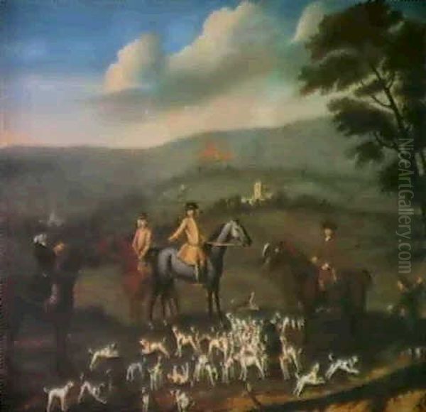 Gentlemen Out Hunting With Their Harriers In A              Hilly Landscape Oil Painting by Nathan Drake