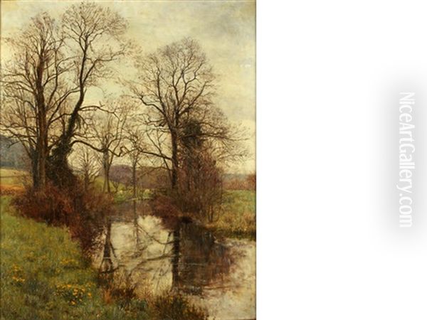 A Wooded Pool (+ 2 Others; 3 Works) Oil Painting by Herbert Cecil Drane