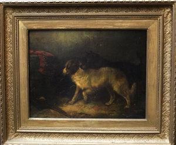 Two Terriers In An Interior Oil Painting by George Armfield