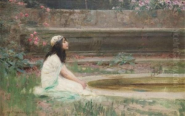 A Young Girl By A Pool Oil Painting by Herbert James Draper