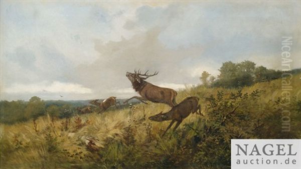 Hirschjagd Mit Krellschuss Oil Painting by Christoffer Johann Drathmann