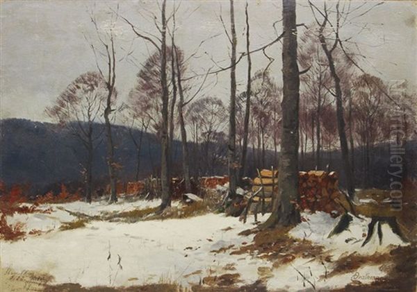 Winterlicher Holzschlagplatz Im Wald Oil Painting by Christoffer Johann Drathmann