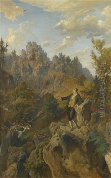 Schiller On A Hillside Oil Painting by Heinrich (Franz-Dreber) Dreber