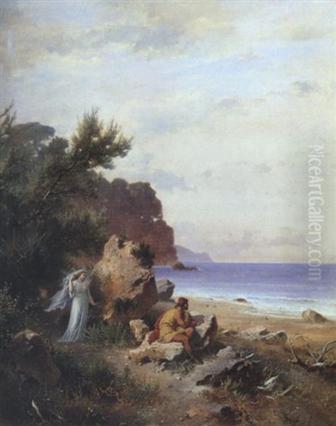 Odysseus Bei Der Nymphe Kalypso Auf Der Insel Ogygia Oil Painting by Heinrich (Franz-Dreber) Dreber