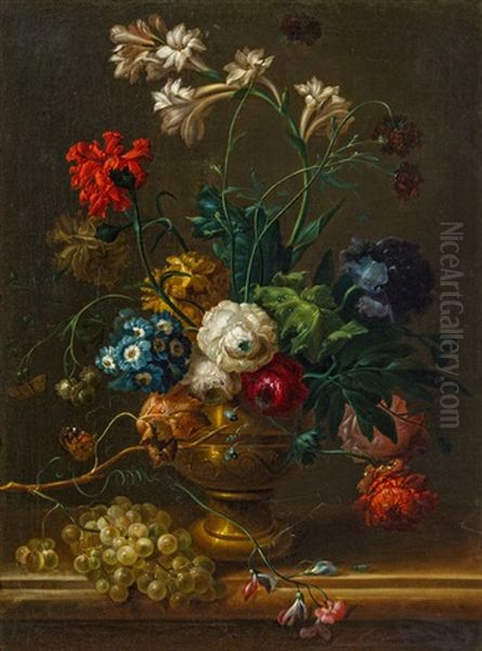 Blumenstillleben Mit Weintrauben, Wohl Oil Painting by Johann Baptist Drechsler