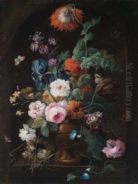 Prachtvolles Blumenstillleben In Ornamentaler Vase Oil Painting by Johann Baptist Drechsler