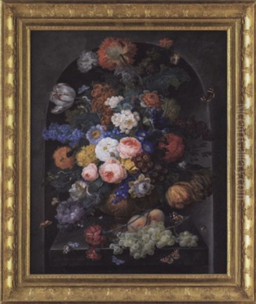 Grosses Blumenstuck In Nische Oil Painting by Johann Baptist Drechsler