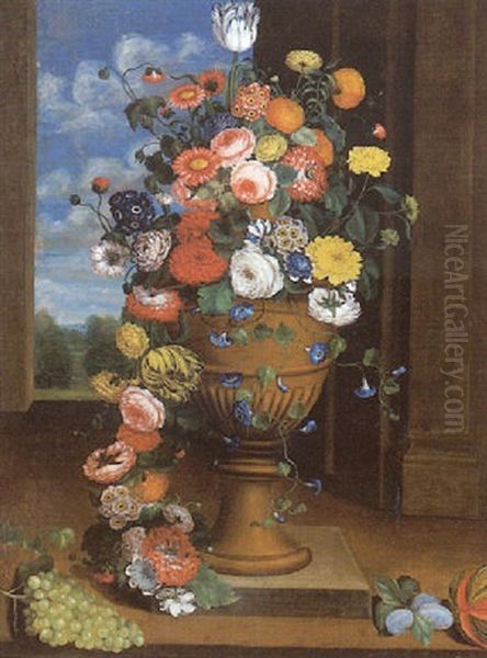 Bouquet De Fleurs Sur Un Entablement Oil Painting by Johann Baptist Drechsler